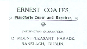 Business cards of Albert and Ernest Coates – Piano Tuners & Repairers